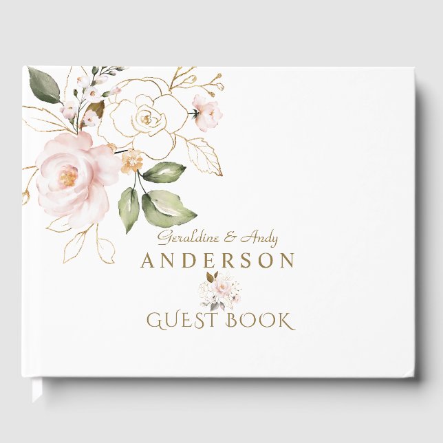 Livre D'or Charm Rose Blush Gold Flowers Monogramme Mariage (Recto)