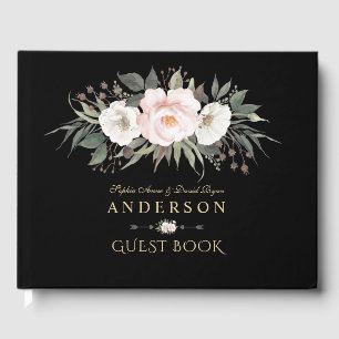 Livre D'or Charmant rose Fleurs blanches Monogramme Mariage