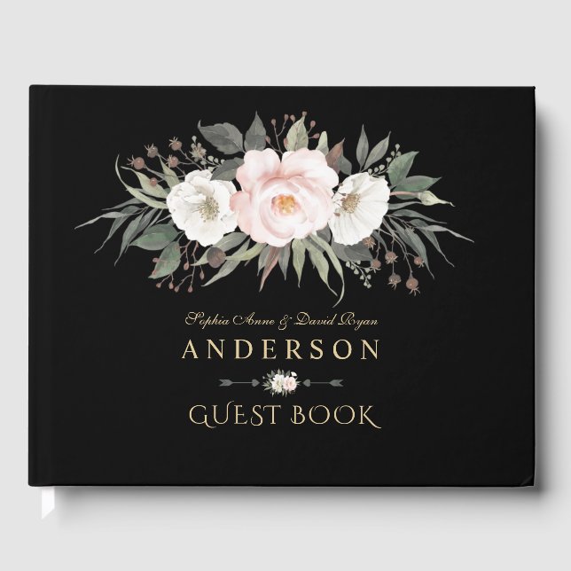 Livre D'or Charmant rose Fleurs blanches Monogramme Mariage (Recto)