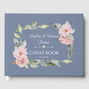 Livre D'or Charme rose Floral Dusty Blue Mariage