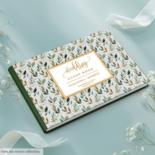 Livre D'or Chasseur de calligraphie mariage d'eucalyptus en o (Calligraphy hunter green gold eucalyptus wedding Guest Book)
