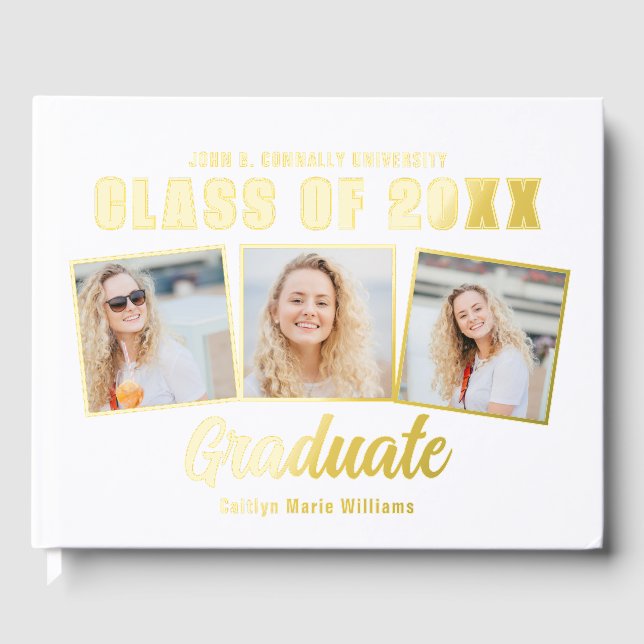 Livre D'or Chic 2025 Graduation 3 Photo Collage Gold Foil (Recto)