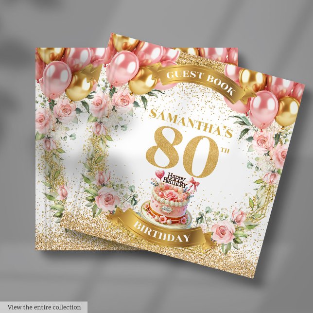 Livre D'or Chic 80e anniversaire Guest Book Blush Parties sci (Chic 80th Birthday Guest Book Blush Glitter Design

)