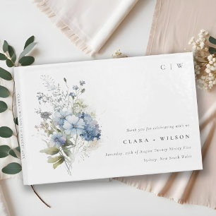 Livre D'or Chic Bleu Bleu Cottage Aquarelle Floral Mariage