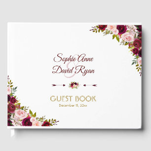 Livre D'or Chic Fall Marsala Floral Bourgogne Mariage
