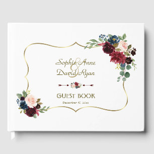 Livre D'or Chic Gold Merlot Marine Blue Floral Mariage
