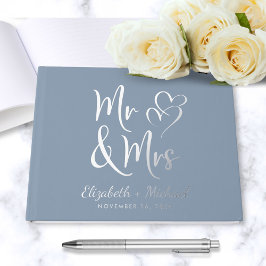 Livre D'or Chic M. Mme Photo Dusty Blue Mariage Silver