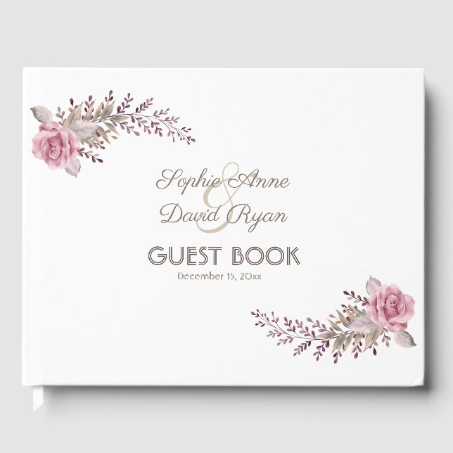 Livre D'or Chic Marsala Maroon Floral Aquarelle (Recto)