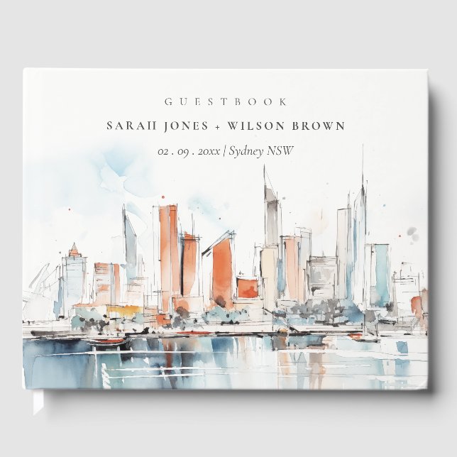 Livre D'or Chic Miami Floride Skyline Mariage d'aquarelle (Recto)
