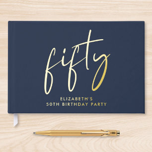 Livre D'or Chic Script Blue 50th Birthday Party