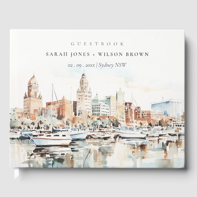 Livre D'or Chic Tampa Floride Skyline Mariage d'aquarelle (Recto)