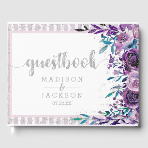 Livre D'or Chic violet floral et Mariage argenté