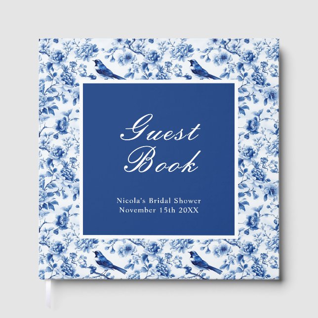Livre D'or Chinoiserie Blue Birds and Flowers Bridal Shower (Recto)