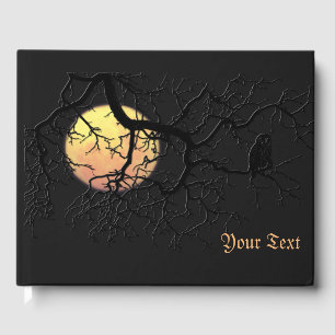 Livre D'or Chouette Dans L'Arbre Silhouette Avec Pleine lune