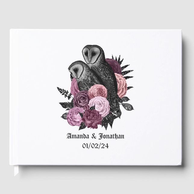 Livre D'or Chouette florale Mauve Mariage gothique (Recto)