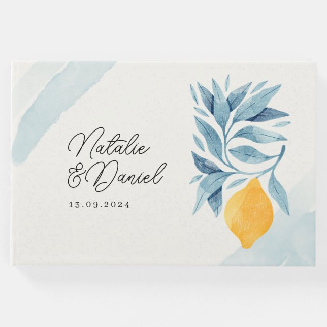 Livre D'or Citron aux feuilles bleues, illustration botanique (Devant)
