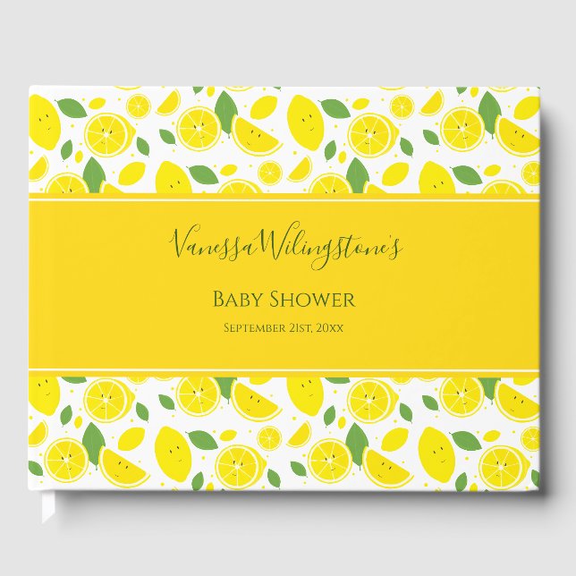 Livre D'or Citrons souriants Baby shower jaune blanc vert (Recto)