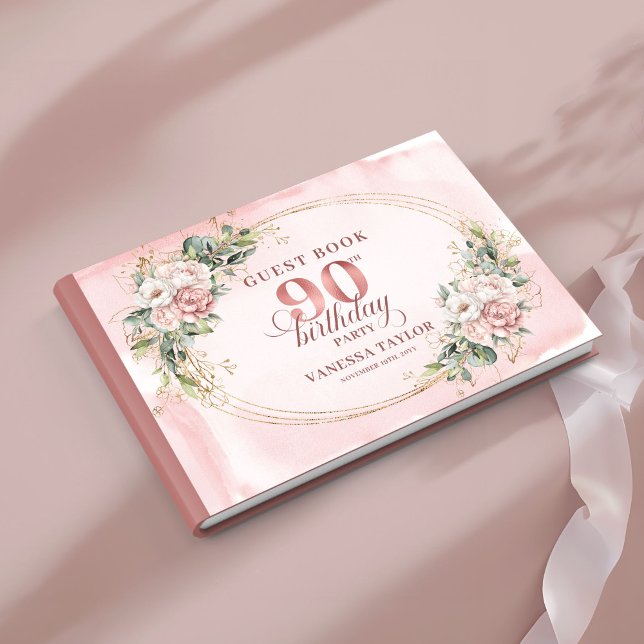Livre D'or Classic Rose Gold Floral Greenery 90th Guest Book (Classic Rose Gold Floral Greenery 90th Guest Book)