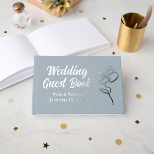 Livre d'or classique Dusty Blue Floral Sketch Foil
