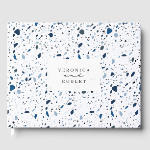 Livre D'or Cobalt Pierre Bleu Terrazzo Motif Mariage