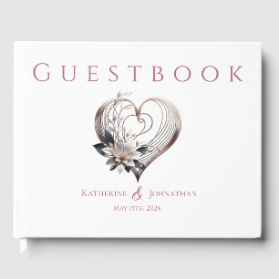 Livre D'or Coeur rose moderne avec Mariage de fleurs