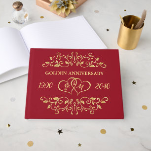Livre D'or Coeurs à feuilles d'or 50e anniversaire Mariage
