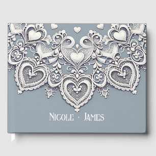 Livre D'or Cœurs en dentelle blanche Charme romantique Shower