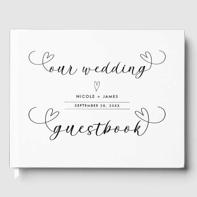 Livre D'or Coeurs modernes Noir & Blanc Mariage minimal (Recto)