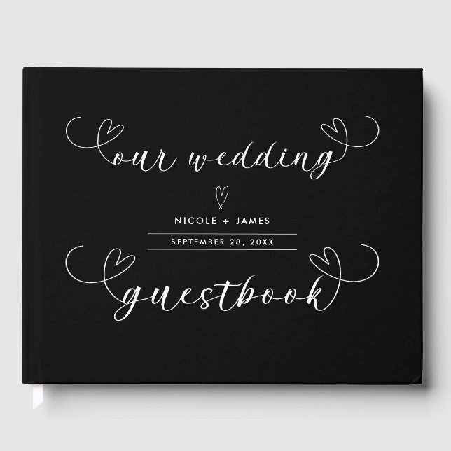 Livre D'or Coeurs modernes Noir & Blanc Mariage minimal (Recto)