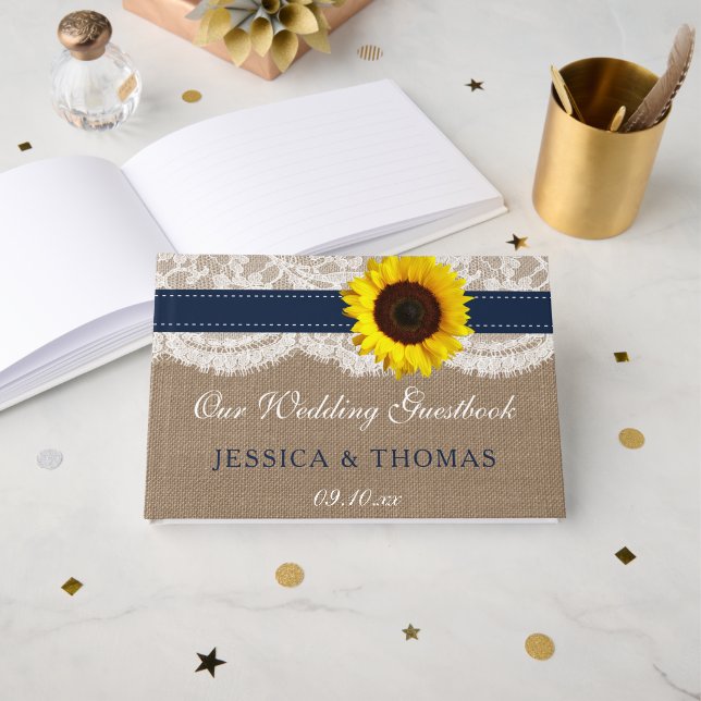 Livre D'or Collection de Mariages de tournesol rustique - Mar (Recto ouvert)