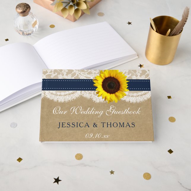Livre D'or Collection Rustique de Mariages de tournesol Kraft (Recto ouvert)