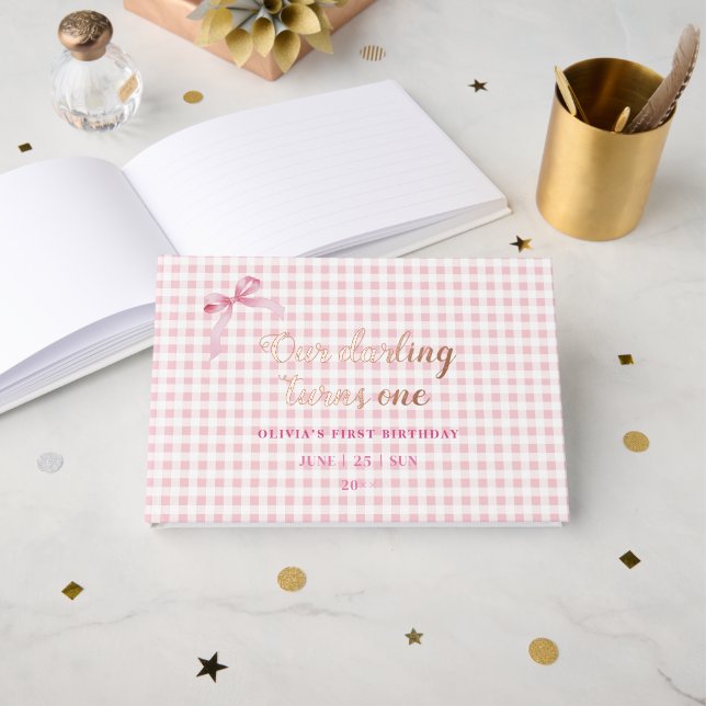 Livre D'or Coquette rose Bow 1er anniversaire fille (Recto ouvert)