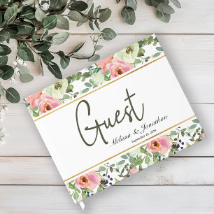Livre D'or Coquille d'oeuf et Floral Élégant Mariage Rose Pâl