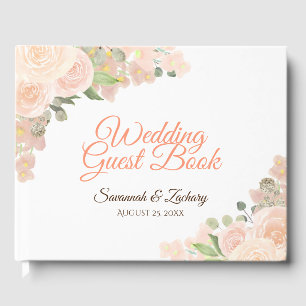 Livre D'or Corail Rustique Pêche Floral Boho Chic Mariage