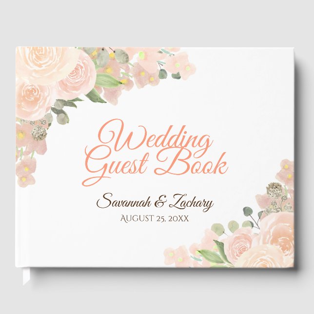 Livre D'or Corail Rustique Pêche Floral Boho Chic Mariage (Recto)