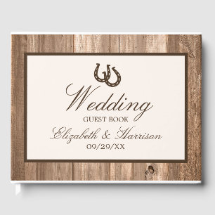 Livre D'or Country Rustic Horseshoe & Brown Wood Mariage