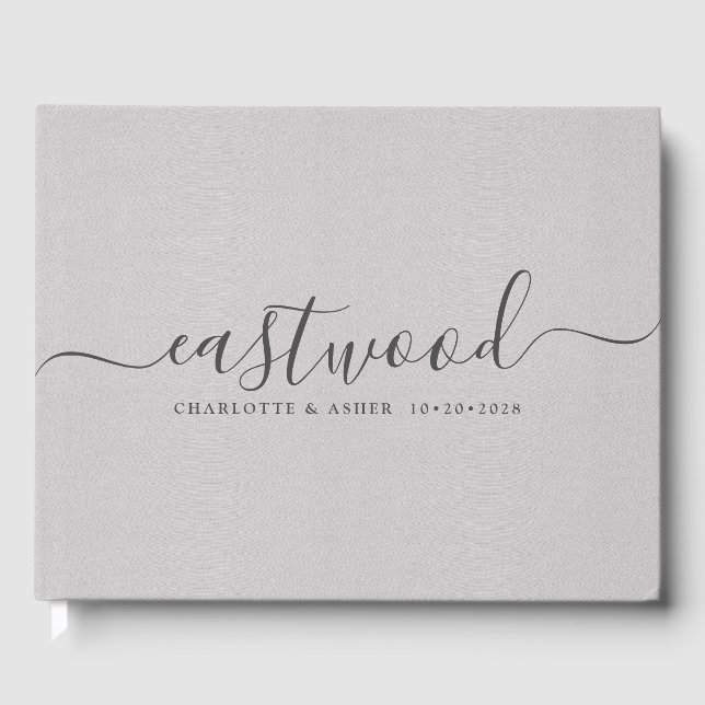 Livre D'or Couple Nom Mariage Monogram Grey Faux Linen (Recto)