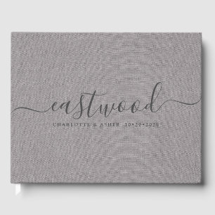 Livre D'or Couple Nom Mariage Monogramme gris foncé Faux lin