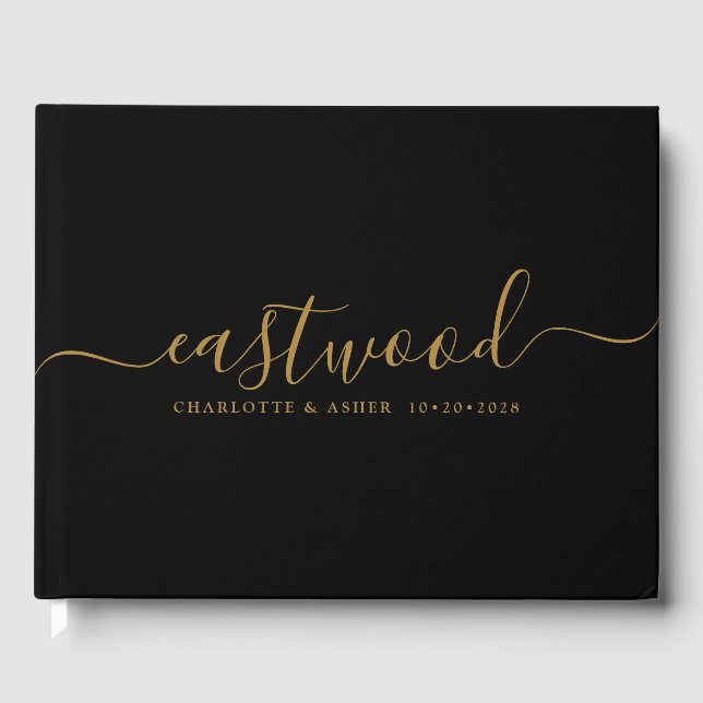 Livre D'or Couple Nom Mariage Or Monogramme Noir (Recto)