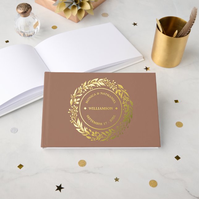 Livre D'or Couple Noms Établi Date Année Or (Recto ouvert)