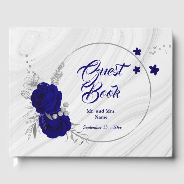 Livre D'or couronne de feuilles d'argent bleu royal chic (Recto)