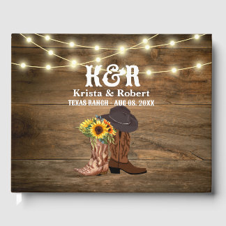 Livre D'or Cowboy Boots Sunflower Mariage de l'Ouest