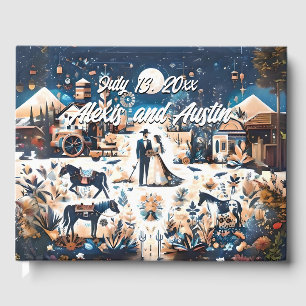 Livre D'or Cowboy & Bride Blue Western Style Mariage