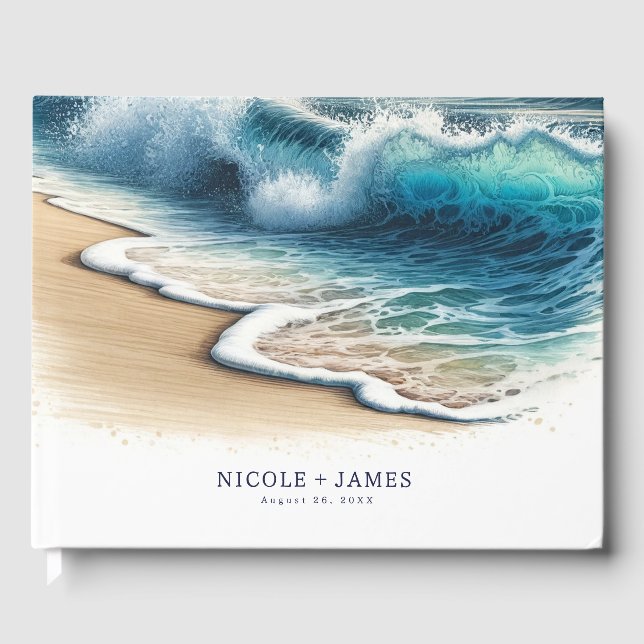Livre D'or Crashing Ocean Waves Coastal Beach Wedding (Recto)