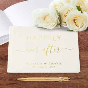 Livre D'or Crème Élégant Mariage Heureux Pour Toujours