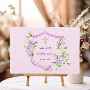 Livre D'or Crest de confirmation fille de fleurs rose pourpre