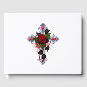 Livre D'or Croix d'argent avec une rose rouge