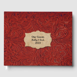 Livre D'or Cuir rouge rustique (Faux) Personnalisé