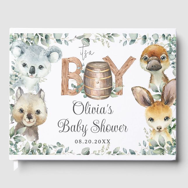 Livre D'or Cute Australian Animals Verdure Baby shower Garçon (Recto)