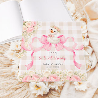 Livre D'or Cute Duckling Pink Gingham So Loved Baby Shower